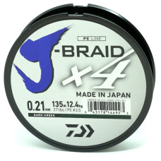 Шнур Daiwa J-Braid X4E 135m Dark Green 12.4kg 0.21mm #2.5