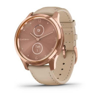 Смарт-годинник Garmin Vivomove Luxe, рожеве золото 18K з бежевим ремінцем з італійської шкіри