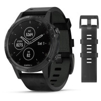 Смарт-годинник Garmin Fenix 5 Plus Sapphire Black з чорним шкіряним ремінцем