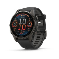 Смарт-годинник Garmin Fenix 8 – 43 мм, AMOLED Sapphire, титан з DLC-покриттям Carbon Gray та силіконовим ремінцем чорного/сірого кольору