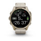 Смарт-годинник Garmin Fenix 8 – 43 мм, AMOLED Sapphire, золотистий зі шкіряним ремінцем кольору сірий вапняк