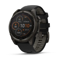 Смарт-годинник Garmin Fenix 8 – 47 мм, Solar Sapphire, титан з DLC-покриттям Carbon Gray та силіконовим ремінцем чорного/сірого кольору