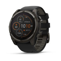 Смарт-годинник Garmin Fenix 8 – 51 мм, Solar Sapphire, титан з DLC-покриттям Carbon Gray та силіконовим ремінцем чорного/сірого кольору