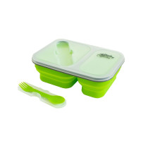 Контейнер TRAMP складаний силіконовий 2 відділи з кришкою защіпкою 900мл  (з ложкою-виделкою) , Оливковий